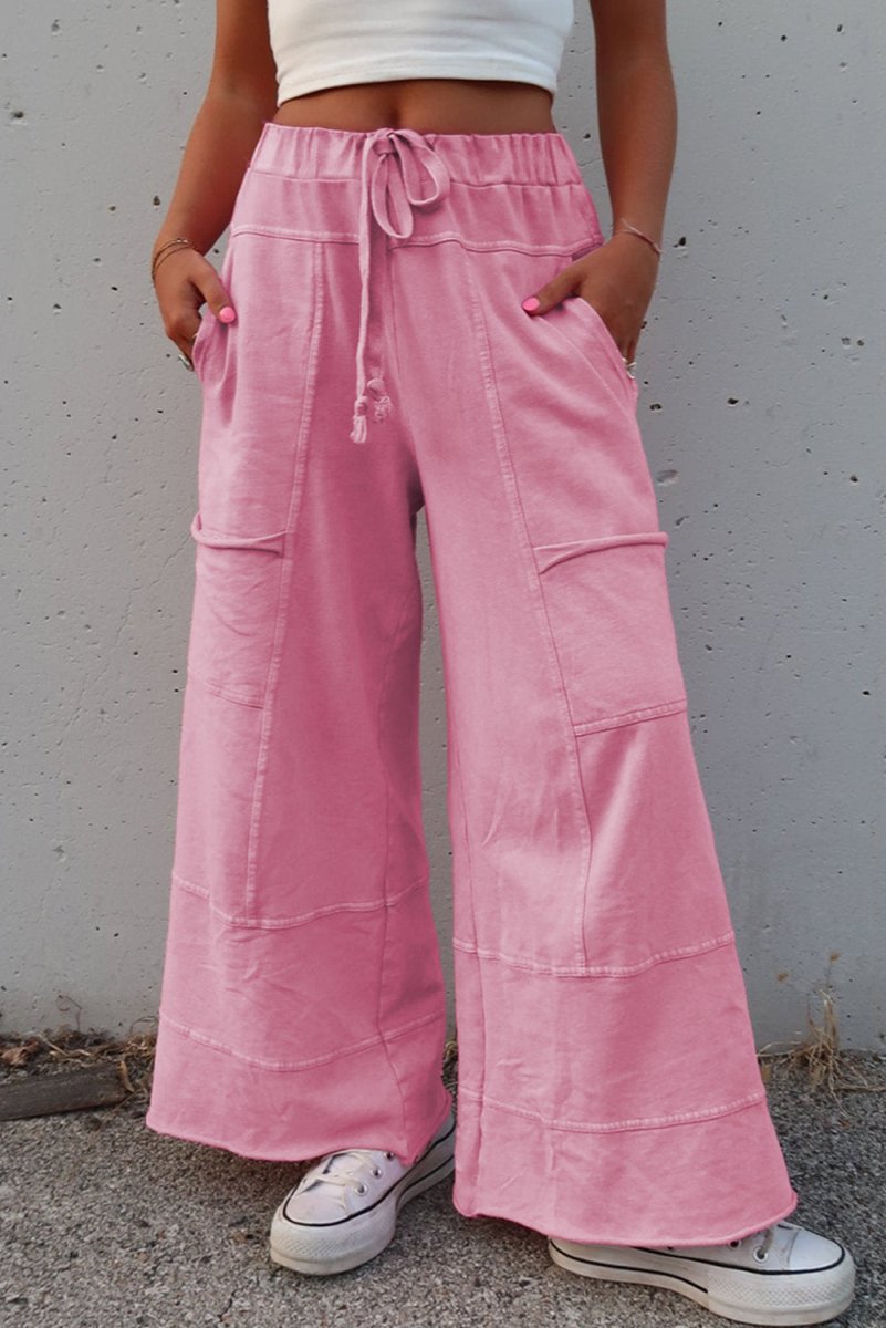 Bonbon Mineral Wash Exposed Seam Drawstring High Waist Cargo Pants - Love Salve