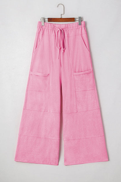 Bonbon Mineral Wash Exposed Seam Drawstring High Waist Cargo Pants - Love Salve