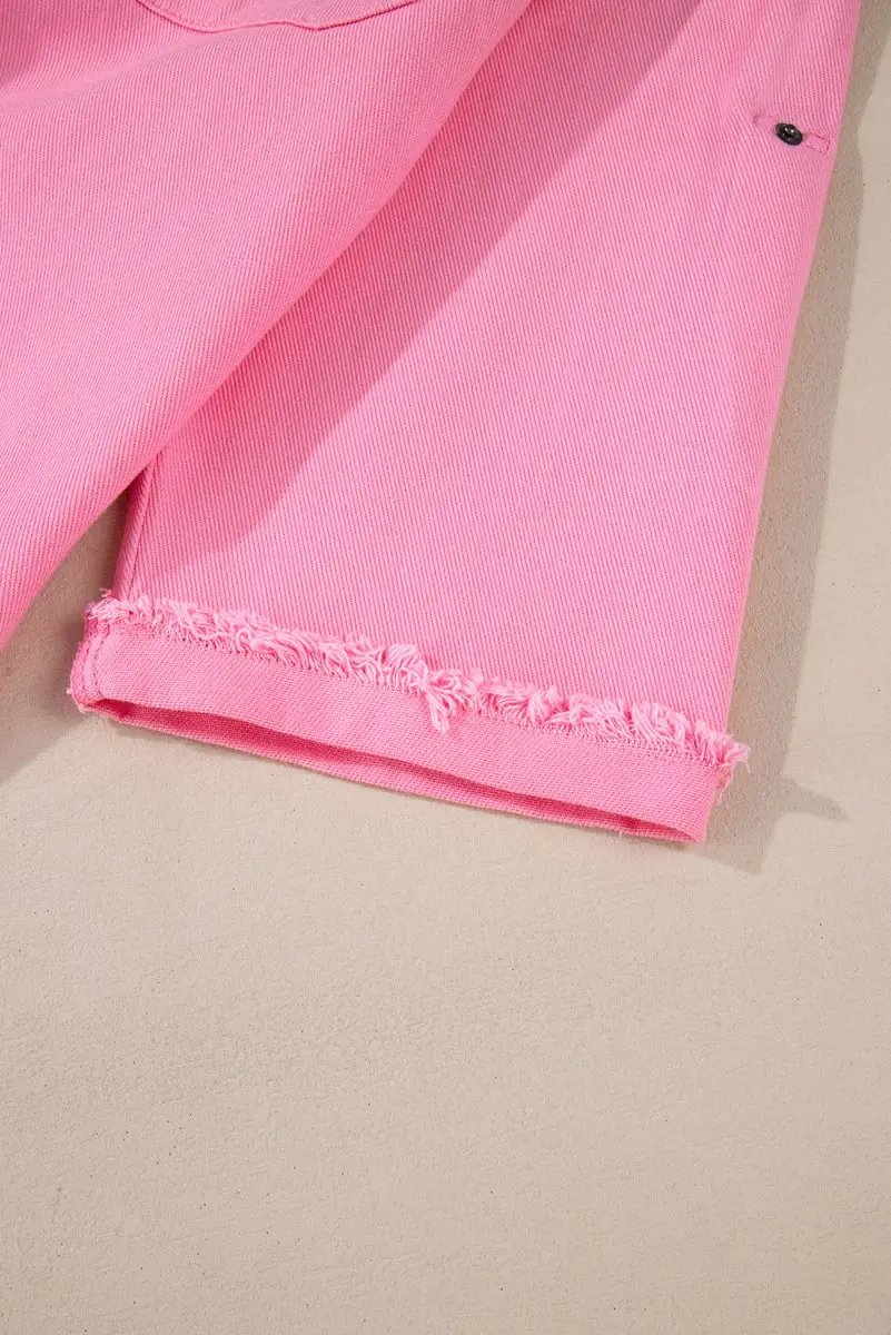 Bonbon Pearl Beaded Raw Hem Button Up Denim Jacket for Women - Love Salve 