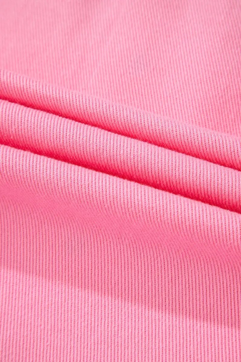 Bonbon Pearl Beaded Raw Hem Button Up Denim Jacket for Women - Love Salve 