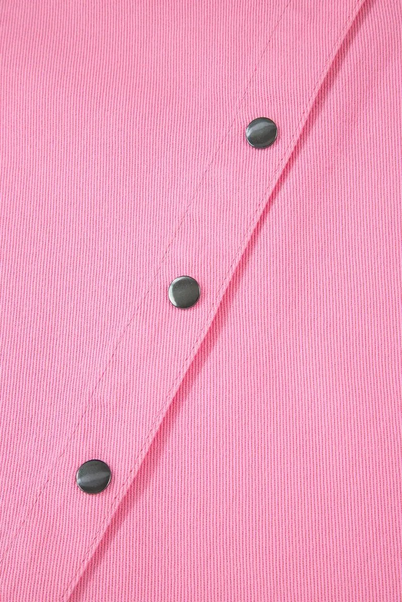 Bonbon Pearl Beaded Raw Hem Button Up Denim Jacket for Women - Love Salve 