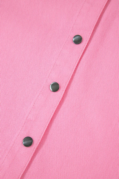 Bonbon Pearl Beaded Raw Hem Button Up Denim Jacket for Women - Love Salve