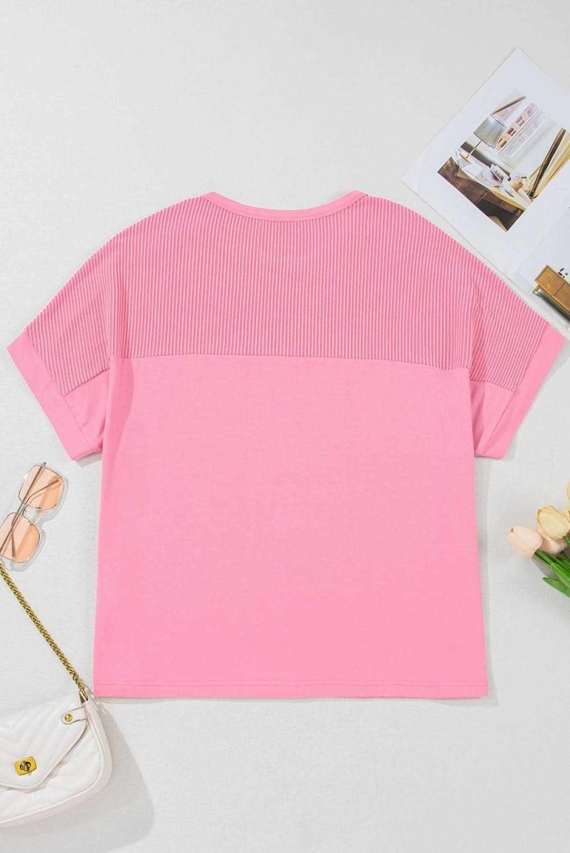 Bonbon Plus Size Patchwork Pocket T-Shirt with Corded Design - Love Salve 