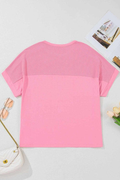Bonbon Plus Size Patchwork Pocket T-Shirt with Corded Design - Love Salve 