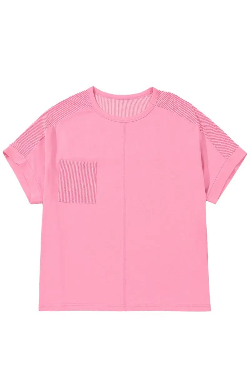 Bonbon Plus Size Patchwork Pocket T-Shirt with Corded Design - Love Salve 