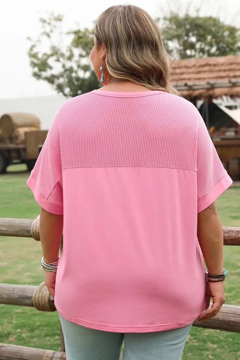 Bonbon Plus Size Patchwork Pocket T-Shirt with Corded Design - Love Salve 