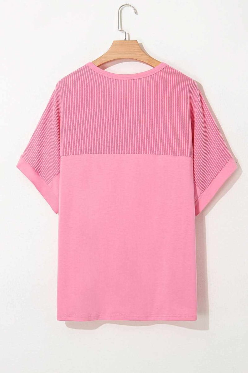Bonbon Plus Size Patchwork Pocket T-Shirt with Corded Design - Love Salve 