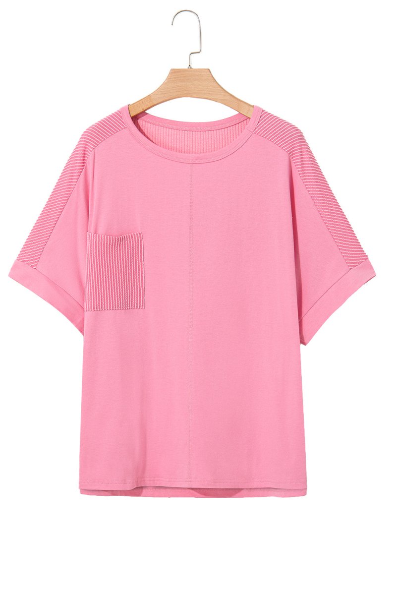 Bonbon Plus Size Patchwork Pocket T-Shirt with Corded Design - Love Salve 