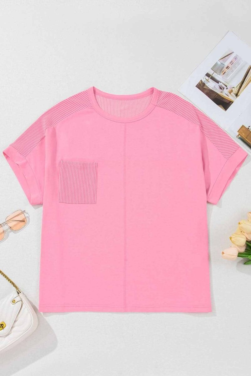 Bonbon Plus Size Patchwork Pocket T-Shirt with Corded Design - Love Salve 