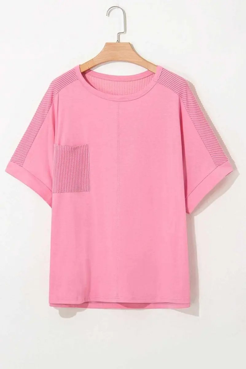 Bonbon Plus Size Patchwork Pocket T-Shirt with Corded Design - Love Salve 