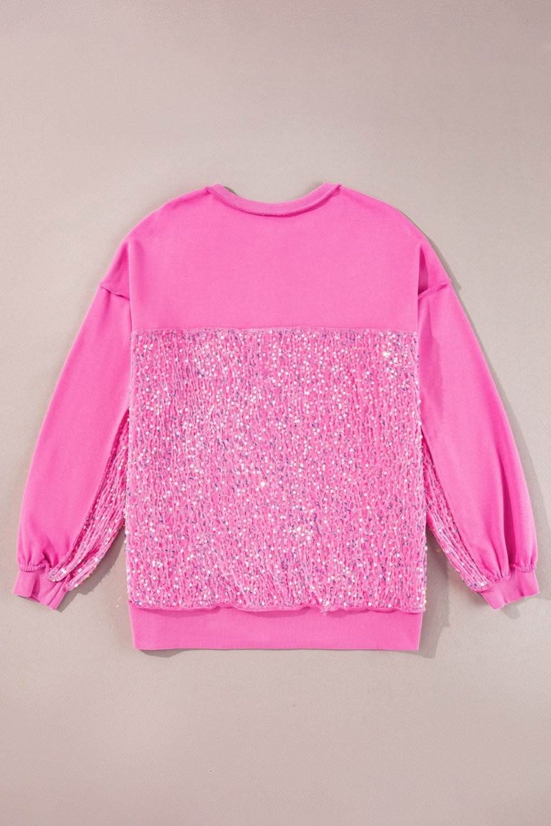 Bonbon Sequin Patchwork High Low Hem Henley Sweatshirt - Love Salve 