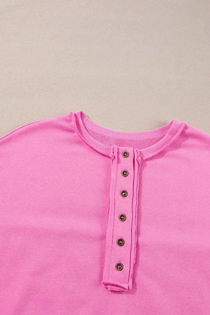 Bonbon Sequin Patchwork High Low Hem Henley Sweatshirt - Love Salve 