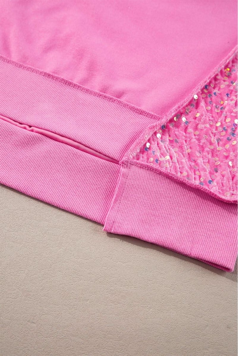 Bonbon Sequin Patchwork High Low Hem Henley Sweatshirt - Love Salve 