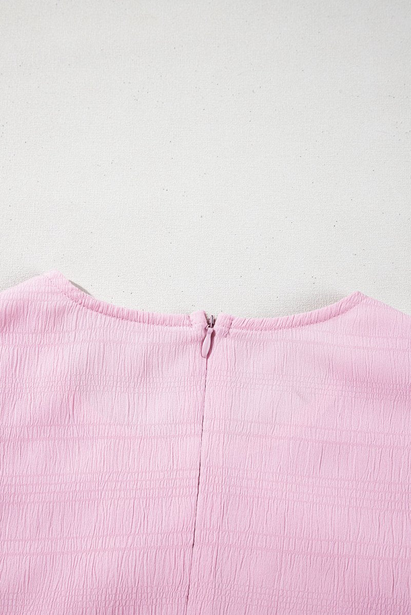 Bonbon Textured Bubble Sleeve High Waist Mini Dress for Women - Love Salve 