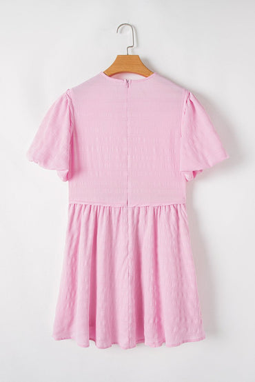 Bonbon Textured Bubble Sleeve High Waist Mini Dress for Women - Love Salve 