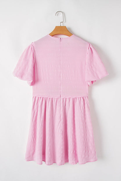 Bonbon Textured Bubble Sleeve High Waist Mini Dress for Women - Love Salve 