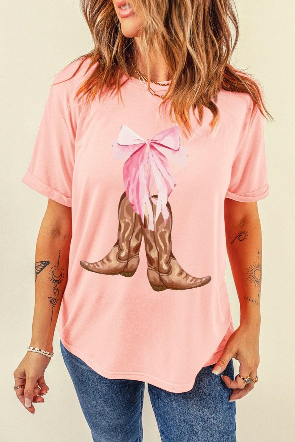 Boots Graphic Round Neck Short Sleeve T-Shirt - Love Salve