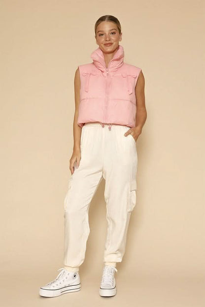 Bow cropped puffer vest - Love Salve 