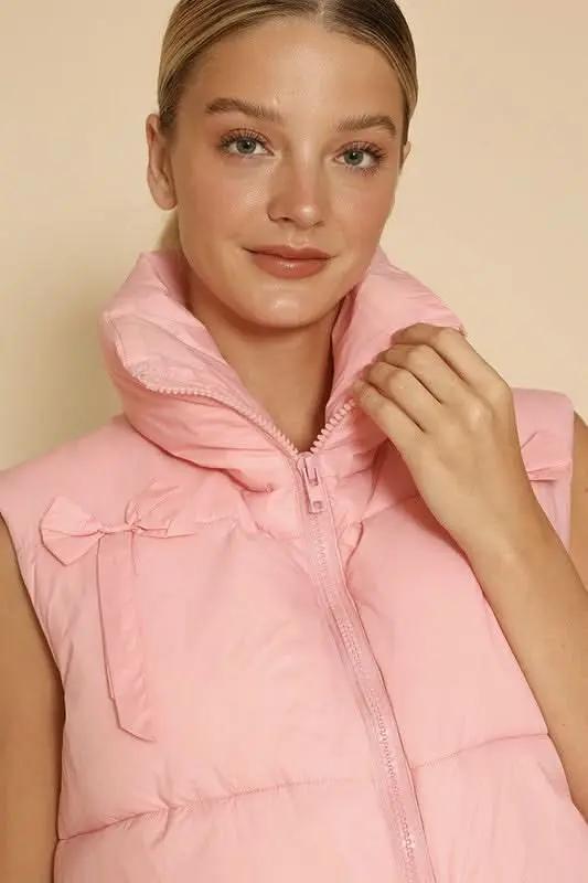 Bow cropped puffer vest - Love Salve 