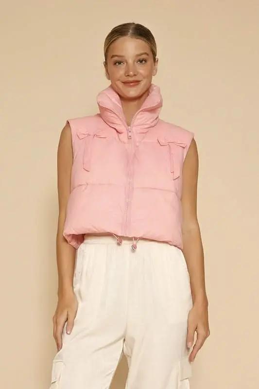Bow cropped puffer vest - Love Salve 