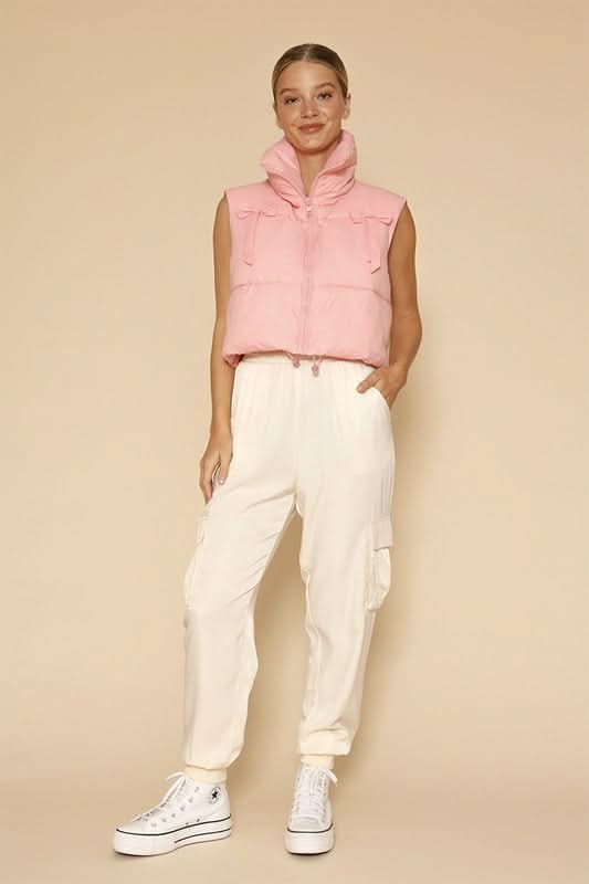 Bow cropped puffer vest - Love Salve 