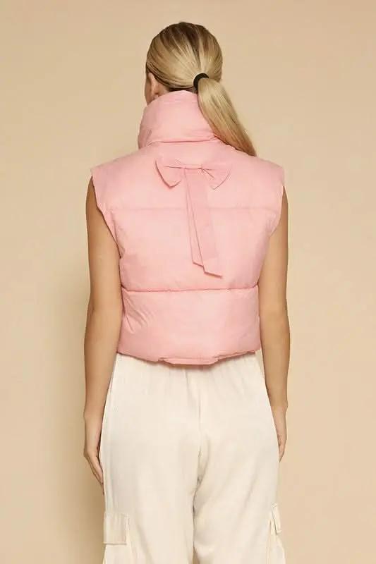 Bow cropped puffer vest - Love Salve 