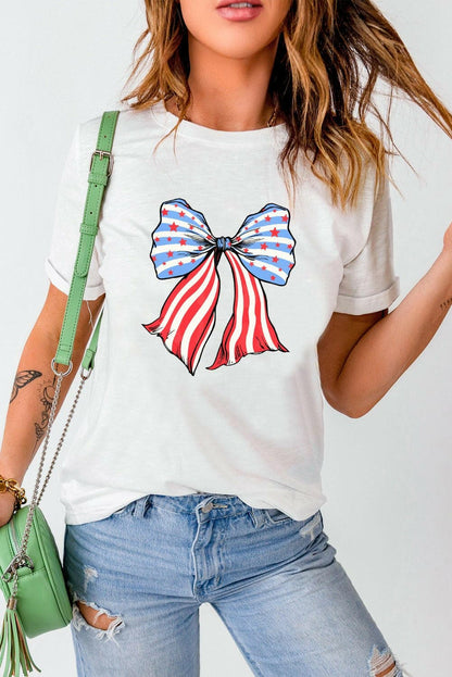 Bow Graphic Round Neck Short Sleeve T-Shirt - Love Salve