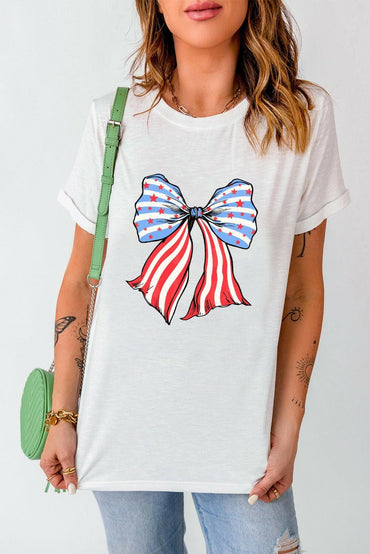 Bow Graphic Round Neck Short Sleeve T-Shirt - Love Salve