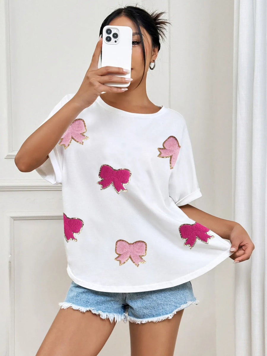 Bow Round Neck Casual T-Shirt - Love Salve