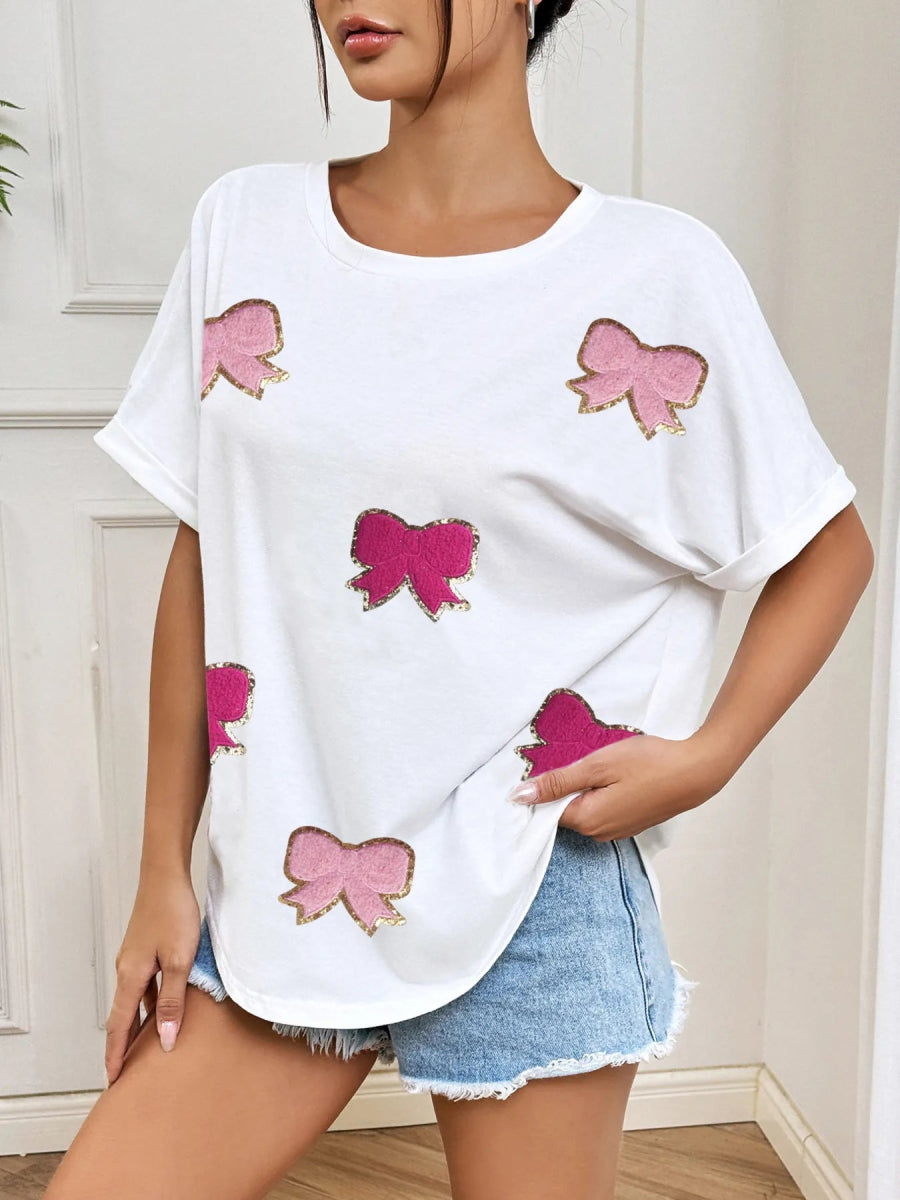 Bow Round Neck Casual T-Shirt - Love Salve