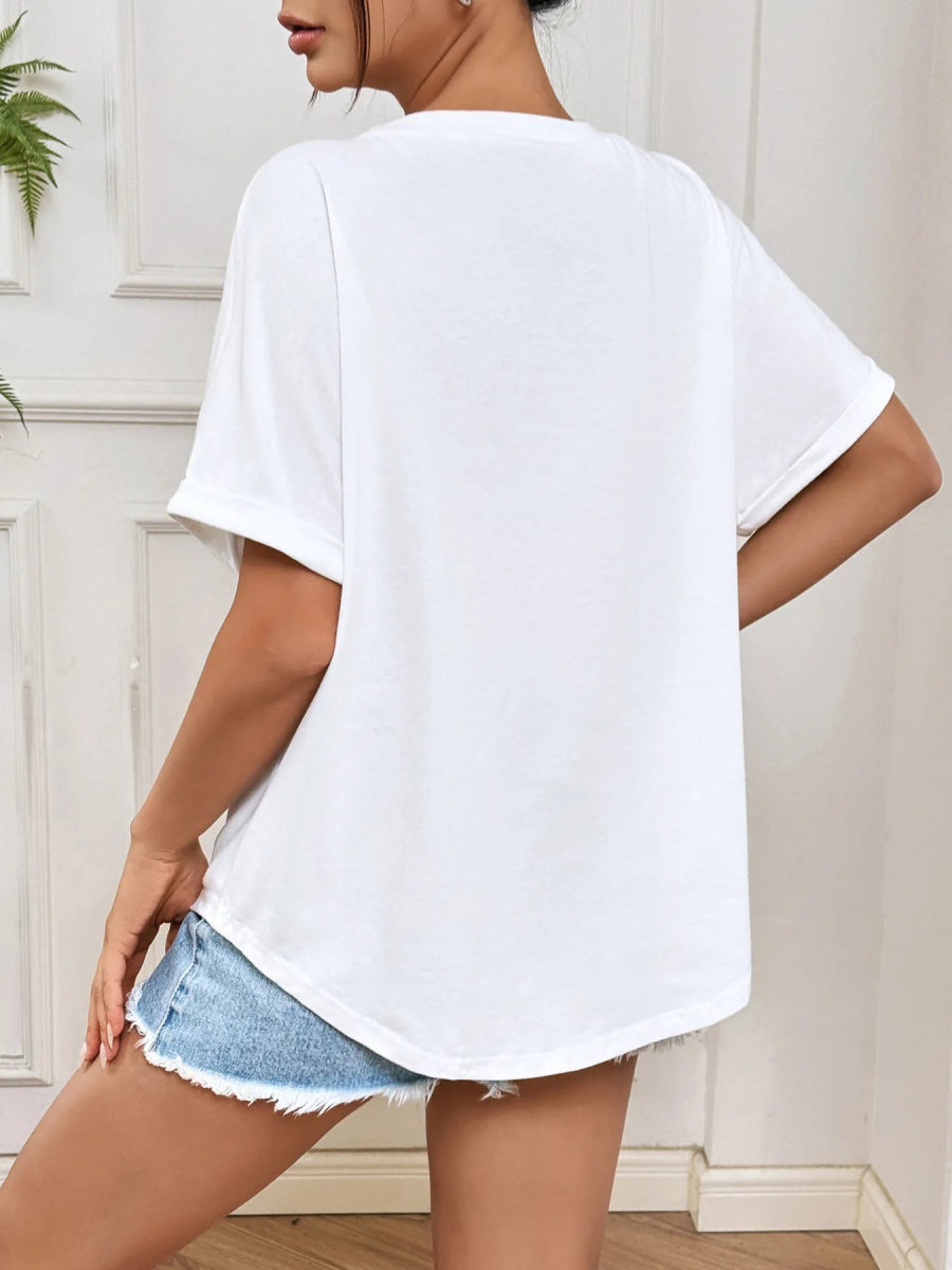 Bow Round Neck Casual T-Shirt - Love Salve