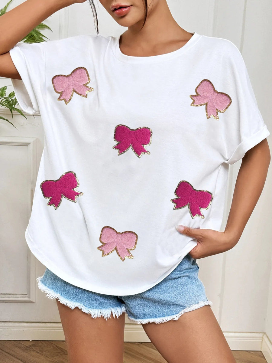 Bow Round Neck Casual T-Shirt - Love Salve