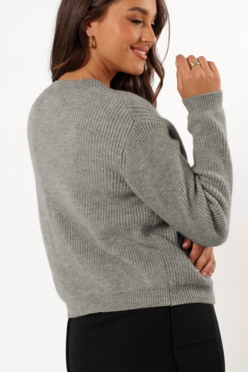 Bow Round Neck Long Sleeve Cardigan - Love Salve 