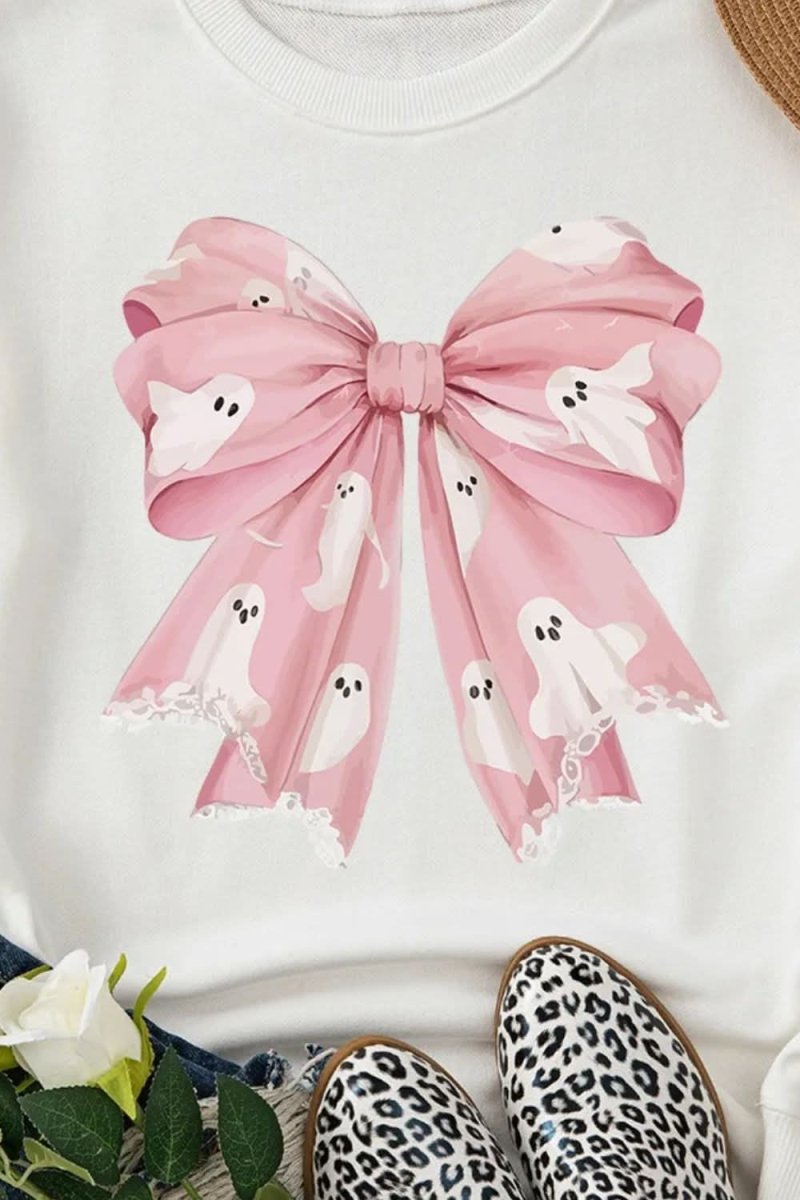 Bow Round Neck Long Sleeve Sweatshirt - Love Salve 