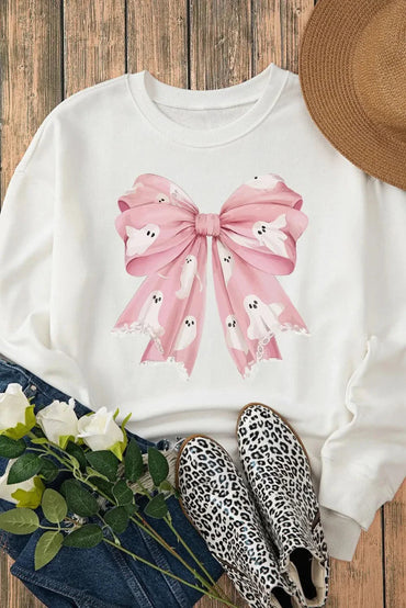 Bow Round Neck Long Sleeve Sweatshirt - Love Salve 