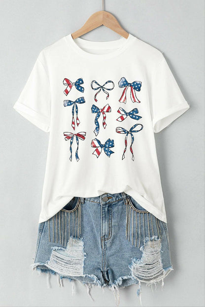 Bow Round Neck Short Sleeve T-Shirt - Love Salve