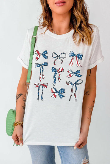 Bow Round Neck Short Sleeve T-Shirt - Love Salve