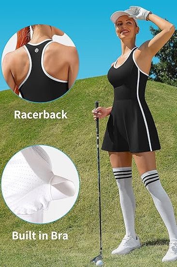 Bra V Neck Racerback Tennis Dresses with Shorts for Sports and Workout - Love Salve 