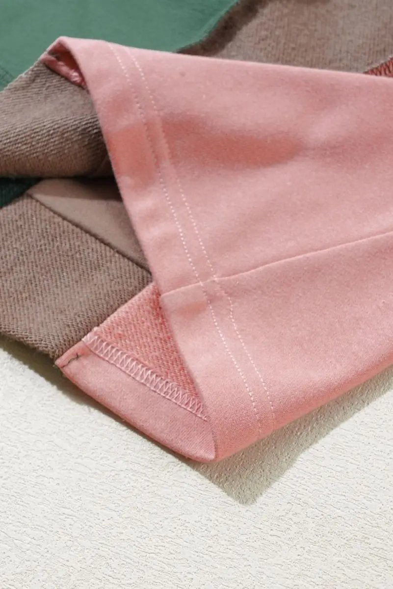 Breen Plus Size Colorblock Patchwork V Neck Hoodie - Love Salve 