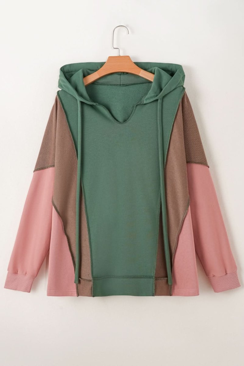 Breen Plus Size Colorblock Patchwork V Neck Hoodie - Love Salve 