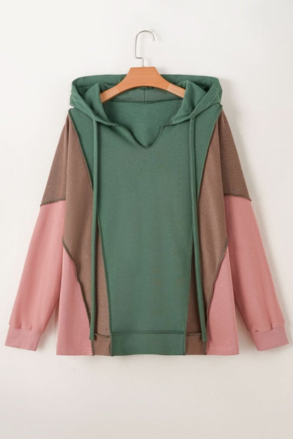 Breen Plus Size Colorblock Patchwork V Neck Hoodie - Love Salve 