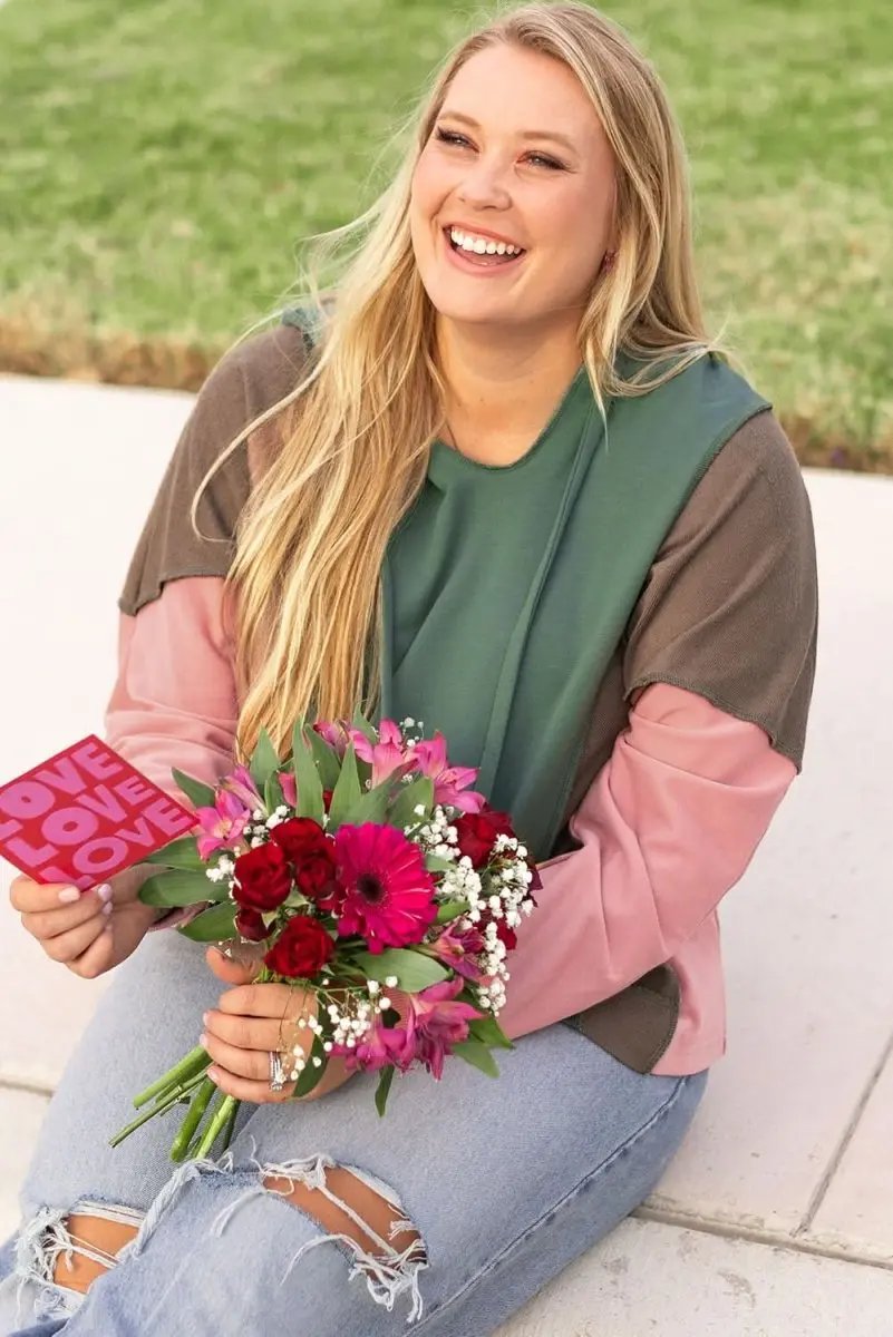 Breen Plus Size Colorblock Patchwork V Neck Hoodie - Love Salve 