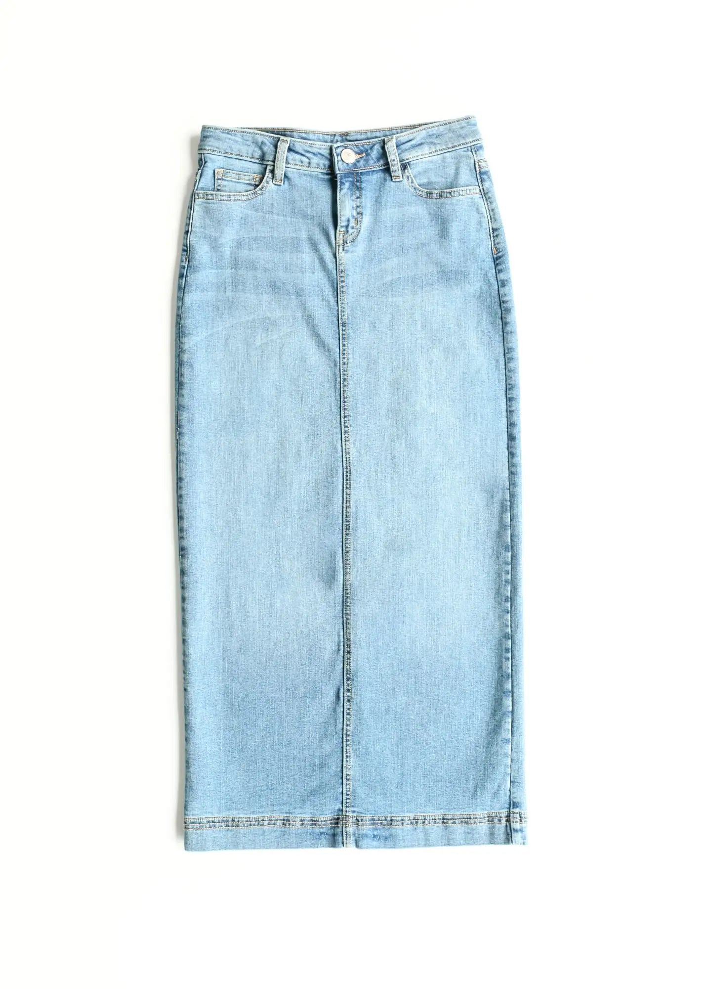 Bria Light Wash Denim Maxi Skirt Inherit Co.