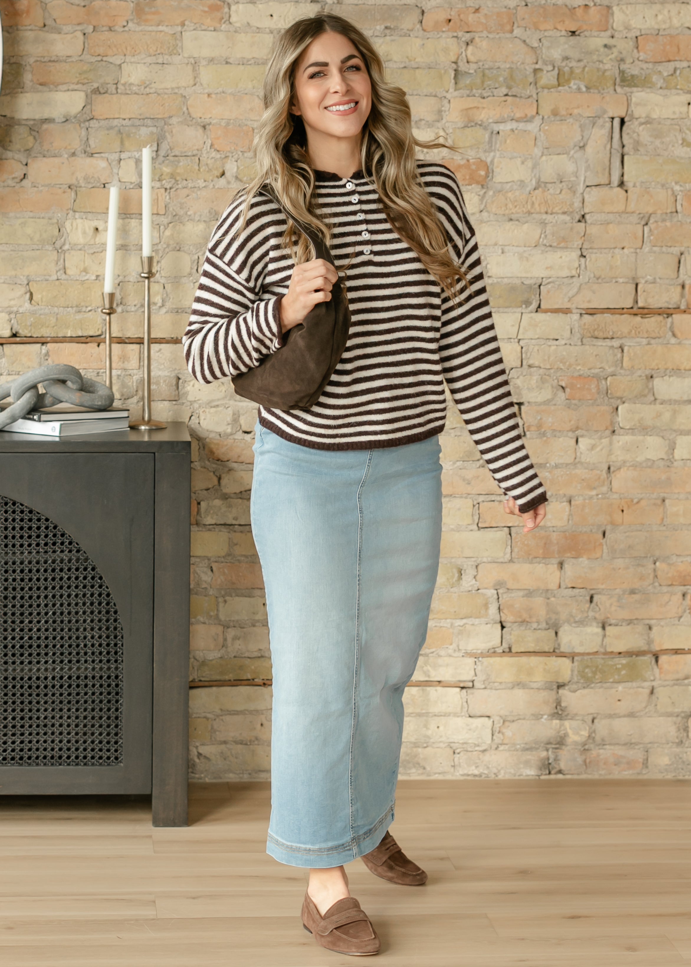 Bria Light Wash Denim Maxi Skirt Inherit Co.