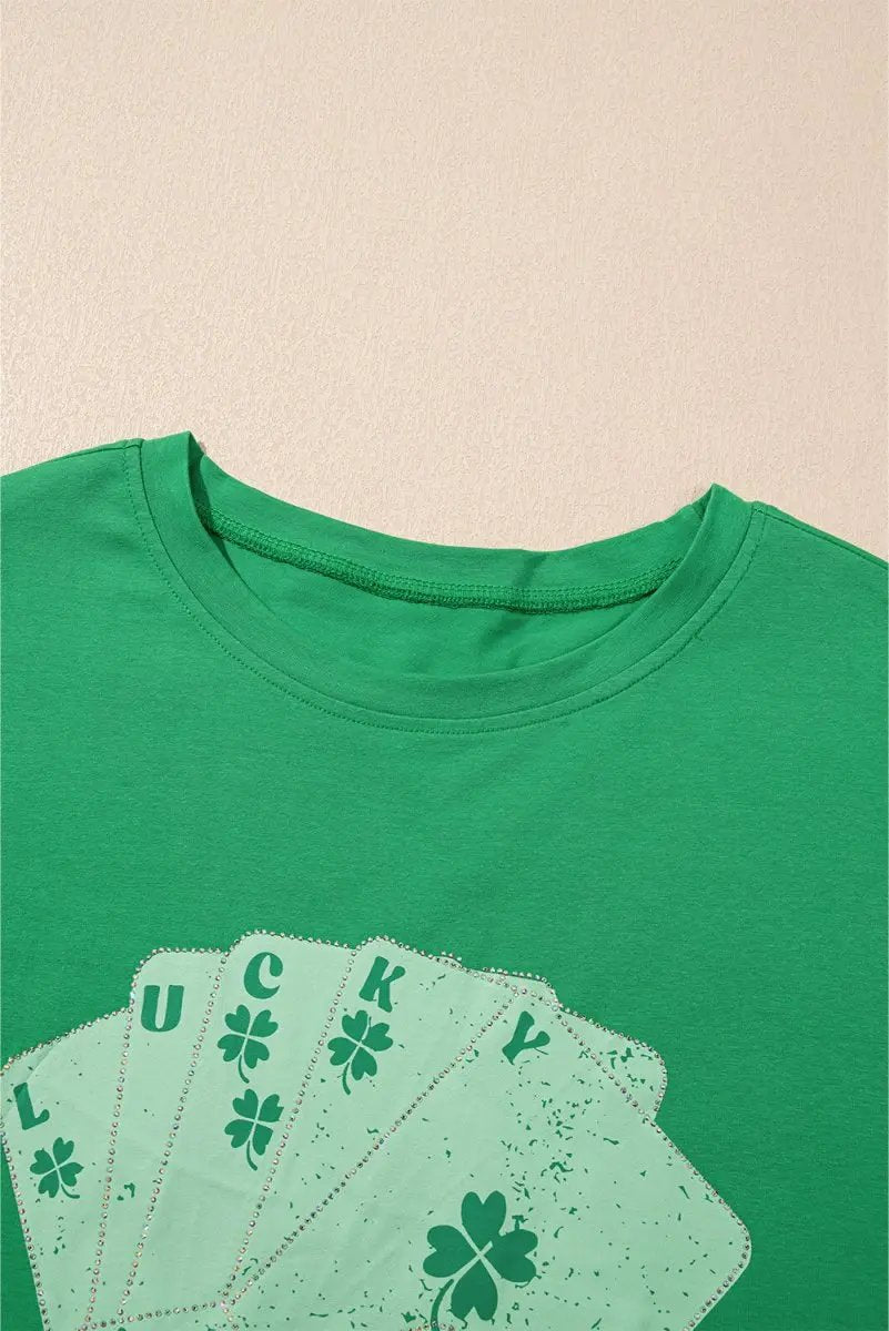 Bright Green Rhinestone Lucky Poker Cards Mini Dress T Shirt - Love Salve 
