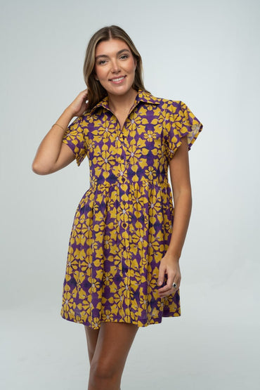 Frenchi Mini Gameday Dress- Purple & Gold