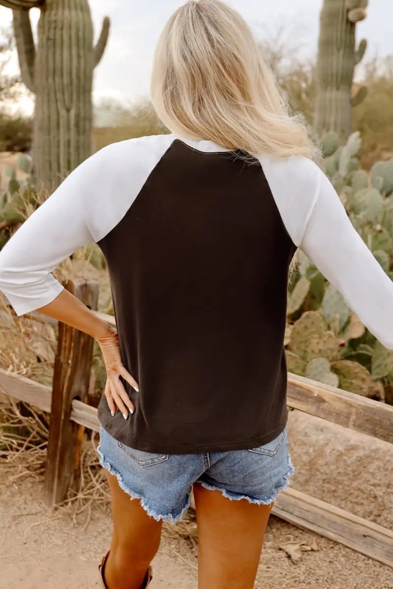 Brown Western Yeehaw Graphic Vintage Raglan Long Sleeve Top - Love Salve 