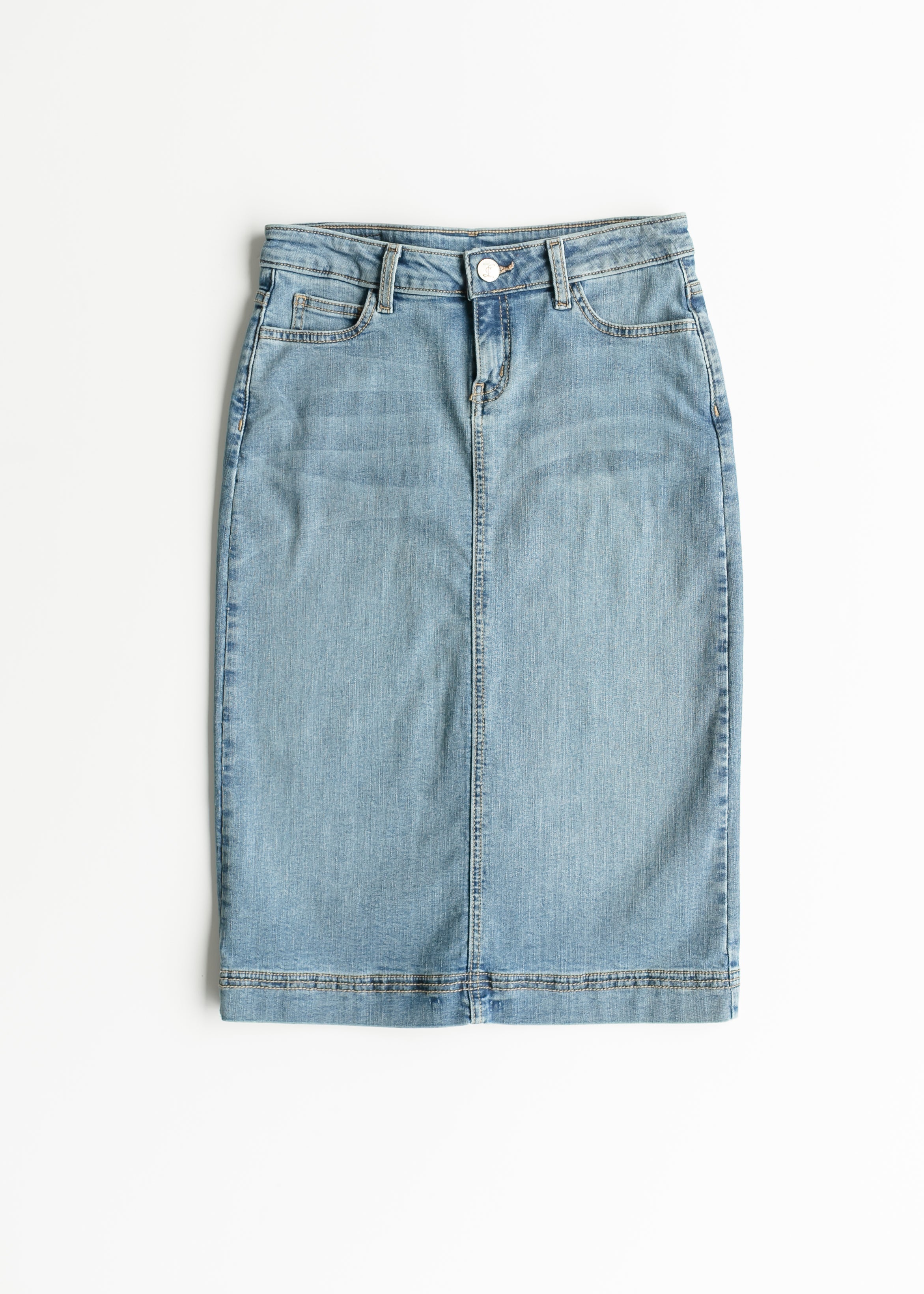 Bryn Light Wash Denim Midi Skirt Inherit Co.