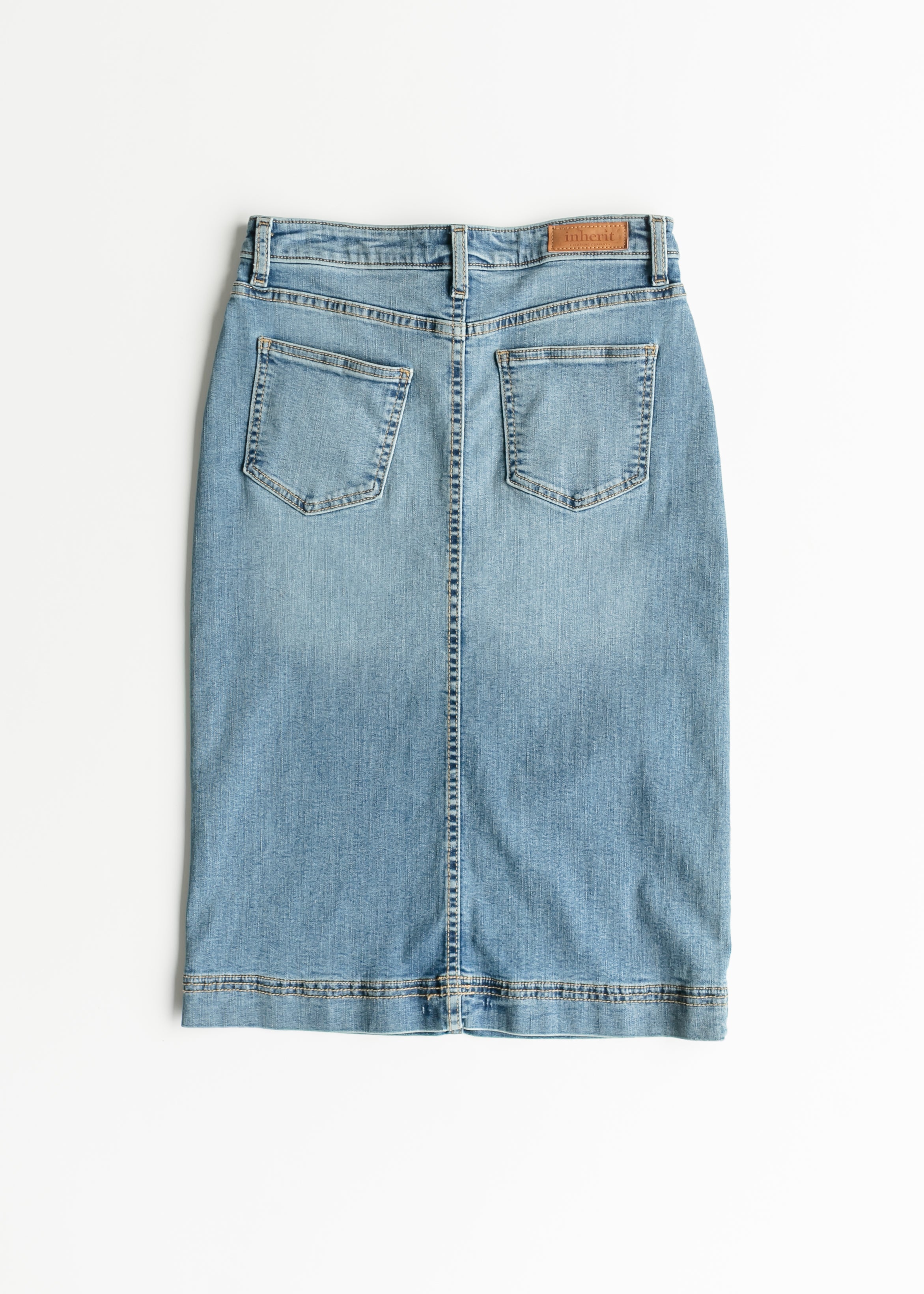 Bryn Light Wash Denim Midi Skirt Inherit Co.