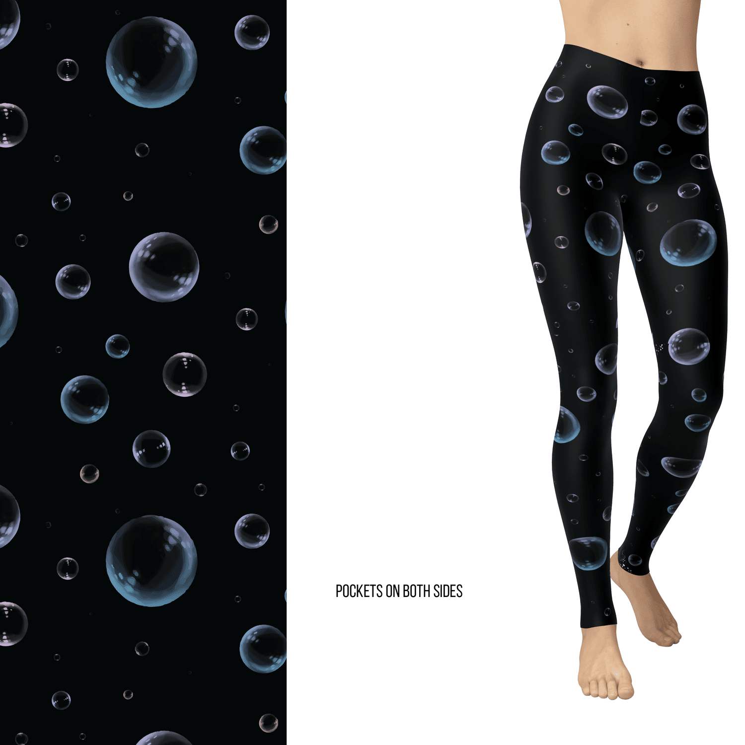 Black Bubble Leggings with Pockets – 3D Realistic Bubble Print  – Deep Space Aesthetic MM